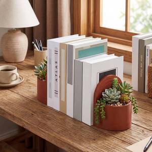lot 11743 image: SiliFine 3D Printed Plant Pot Bookend Red Clay Color with Hidden Water Tray