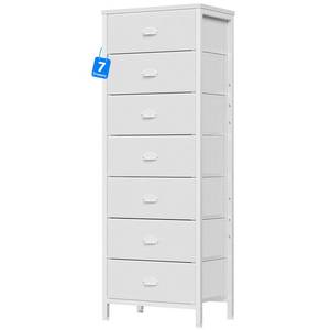 lot 11744 image: Furnulem White Tall Dresser for Bedroom, Chest of Drawer with Fabric Drawer
