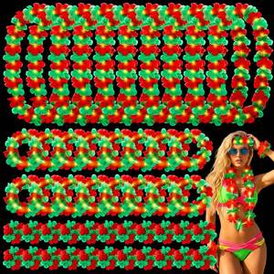 lot 11746 image: Knitgrip 72 Pcs Hawaiian Christmas in July Leis Set for Luau Party- Red Green LED Light up Flower Necklaces, Glow Headbands, Bracelets for Xmas Christmas Party Decorations, Holiday Ornaments
