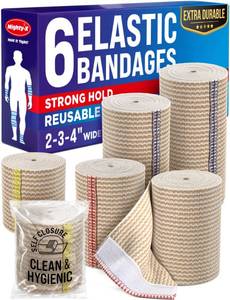 lot 12297 image: Premium Elastic Bandage Wrap - 6pack (2x2in, 2x3in, 2x4in) - Self-Closing
