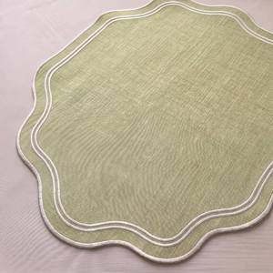 lot 12347 image: Breling Cotton Placemats Set of 6 Sage Green Scalloped