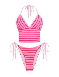 lot 12369 image: ZAFUL Tankini Swimsuit Striped Halter Neck Pink Large