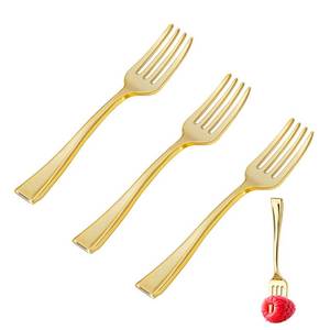 lot 12400 image: N9R Gold Plastic Mini Forks, 4 Disposable, 200 Count