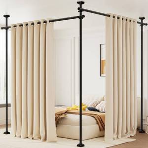 lot 13191 image: Room Divider Curtain Rod, No Drilling Tension Rod for Room Separation Black