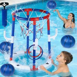 lot 13192 image: Taotuo Blue Floating Pool Basketball Hoop, 2-in-1 Basketball & Ring Toss Game with 4 Balls, 6 Rings&Pump, Summer Pool Toys Outdoor Water Fun Family Party for Age 3-12