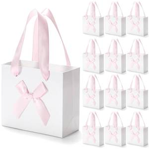 lot 13208 image: EQOREIIN 50 Pack Small Thank You Gift Bags with Bow Ribbon & Handles, 5.5x 2.5x4.7 Inch White Pink Mini Gift Bags for Jewelry, Baby Shower, Bridal Shower, Mothers Day,Christmas Holiday Gifts