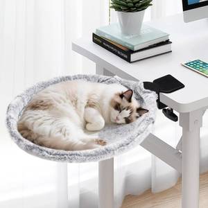 lot 13213 image: Uross Cat Desk Bed - 180° Rotating Soft & Comfortable Rabbit Fur Bed, Modern Indoor Cat Nest Furniture for Office Desks and Game Tables, Island Table-Supports 50 lbs-(Lightgrey)