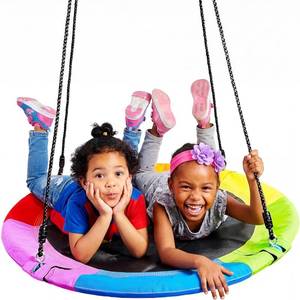 lot 13227 image: TURFEE 40 Saucer Tree Swing for Kids Outdoor, 900Lb Weight Capacity, Waterproof Swing Seat with Adjustable Hanging Straps for Children Playground Backyard (Rainbow)