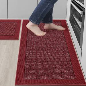 lot 13234 image: BEQHAUSE Kitchen Rugs Set of 2, Non Slip Washable, 20x3220x48, Red