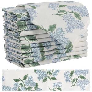 lot 14392 image: Sage Green Hydrangea Cloth Napkins Set of 12,Blue and White Vintage Floral Dinner Napkins Natural Linen Cotton -Reusable, Premium Hotel Quality Party Napkin Towels for Everyday Use, Weddings