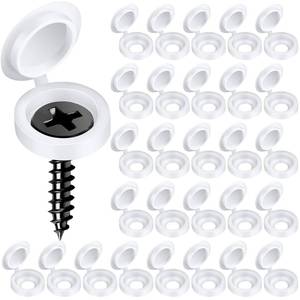 lot 14393 image: HNYYZL Plastic Hinged Screw Covers - 150 White Snap-On Caps, Flip Tops for Screw Protection (M)