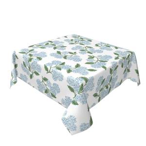 lot 14396 image: Spring Floral Tablecloth Square 60 Inch Blue Hydrangea Flower Table Cloth Polyester Fabric Vintage Summer Flowers Table Cover for Kitchen Holiday Party Dining Picnic Outdoor Decor