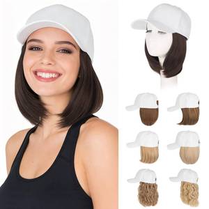lot 14407 image: Hairro Baseball Hat With Hair For Women Cap With Hair Attached Medium Brown Short Hat Wigs Synthetic Fake Hair 6 inch 150g #6A