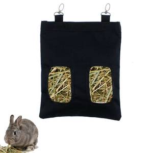 lot 14413 image: Rabbit Hay Feeder Bag Hanging Guinea Pig Hay Feeder with 2 Holes for Chinchilla Hamster Bunny Small Animal Pet Storage Pouch Black