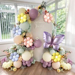 lot 14416 image: Spring Floral Butterfly Balloon Arch Kit,137Pcs Pastel Purple Yellow