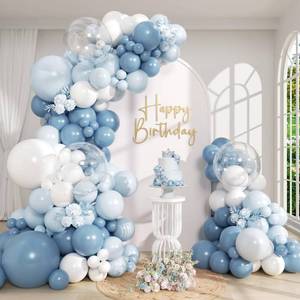 lot 14423 image: Dusty Blue Balloon Arch Kit with Clear Pastel Blue and White Balloons