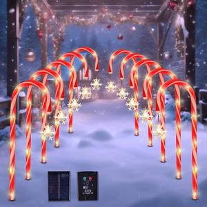 lot 19444 image: 10 Pack Solar Candy Cane Pathway Lights, Warm White Christmas Decor
