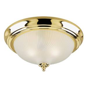 lot 19452 image: Westinghouse 6430200 Two-Light Flush-Mount Interior Ceiling Fixture, Polished Brass Finish with Frosted Swirl Glass White