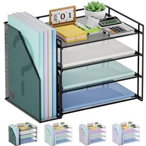 lot 19462 image: Marbrasse 4-Tier Paper Tray Organizer with File Holder, Black