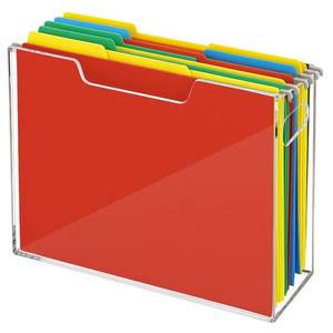 lot 19463 image: Acrylic File Folder Organizer, Clear Hanging File Organizer Box for Letter Size, Desktop File Holder with Handles, Slim Filing Storage Box for Desk Office Home Work, 12.2 x 9.4 x 3.5 in