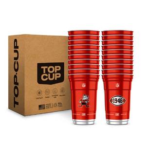 lot 19469 image: Top Cup NFL Cleveland Browns Aluminum Party Cups, 20oz, 20 Count (Some Cups Slightly Bent)