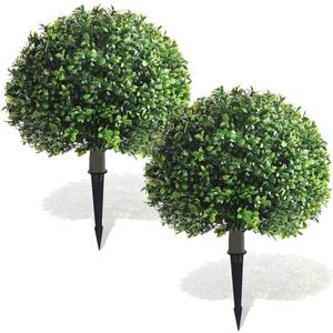 lot 19471 image: Yunlly Artificial Boxwood Ball Bush Topiary Fake Trees, Green, 2 Pack
