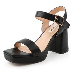 lot 19491 image: JOY IN LOVE Womens Chunky Block Heels Platform Sandals, Black Matte, 8