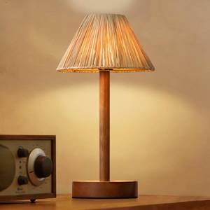 lot 19495 image: Bedside Lamp for Bedroom Decor - Dimmable Touch Table Lamp, Portable Small Lamp 13.19 in H with Solid Wood Base & Hand-Woven Raffia Lampshade, Rechargeable Lamp for Living RoomKitchenOfficeCamping