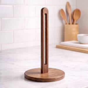 lot 20005 image: CHAUNCEY HOME Acacia Wooden Paper Towel Holder, Countertop Paper Roll Holder for Jumbo Rolls, Large Dark Solid Wood Kitchen Paper Towel Stand, Simply Standing Design