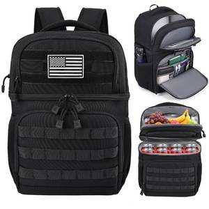 lot 20010 image: MOZETO Lunch Backpack for Men, Tactical Inspired Double Deck Cooler Backpack Insulated Leakproof RFID Lunchbox for Work (Black)