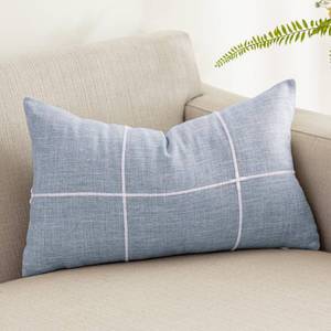 lot 20015 image: vctops Rustic Lattice Cotton Linen Decorative Throw Pillow Cover Embroidery Lumbar Cushion Cover Pillowcase for Sofa Bedroom Couch (Plaid Blue, 12x20)