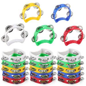 lot 20021 image: SENJEOK 20 Pack Plastic Percussion Tambourine, 4 Inch Half Moon Musical Tambourines with 4 Bells, Mini Handheld Tambourine