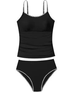 lot 20024 image: TyeSmo Girls Swimsuits for Teens Solid Color Tankini Contrast Trim Swimwear 2 Piece Teen Bathing Suits Padded Teen Swimsuits for Girls 12-14 Bathing Suit for Teens