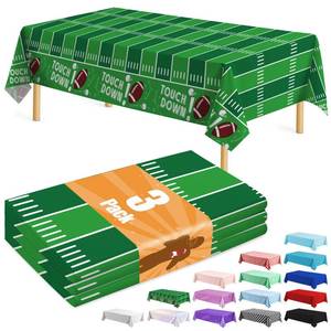 lot 20034 image: CC-SLZP 3 Pack Green Football Plastic Table Cloth Rectangle 54 x 108 inch Plastic Tablecloth Disposable Rectangle Leakproof for Parties, Picnic, Camping, Birthday, Weeding