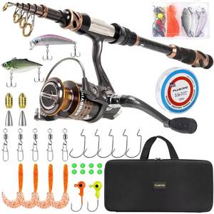 lot 20036 image: PLUSINNO Fishing Rod and Reel Combos -24 Ton Carbon Fiber Telescopic Fishing Pole - Spinning Reel 12 1 Shielded Bearings Stainless Steel BB-Free Carrier Bag Case, Travel Saltwater Freshwater Fishing