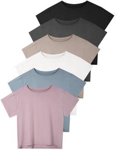 lot 20038 image: Dalavch 6 Pack Womens Crop Top Short Sleeve Athletic Workout Loose Fit Small