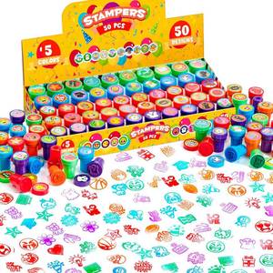 lot 20048 image: JOYIN 50 Pcs Assorted Stamps for Kids - Self-Ink Stamps with 50 Designs for Birthday Party Favor, Carnival Prizes, School Stampers, Goodie Bag, Classroom Treasure Box Toys (Zoo, Holiday Stampers)