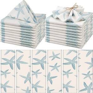 lot 20060 image: Funnymoom 12 Pcs Blue Starfish Cloth Napkins, Beach Ocean Coastal Reusable