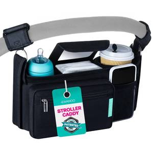 lot 20071 image: Swanoo Stroller Caddy Organizer, Cup Holder, Wipes Pocket, Non-Slip, Black