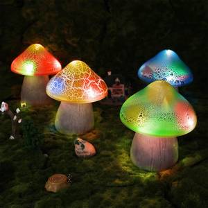 lot 20098 image: Macarrie 2 Pcs Mushroom Solar Lights Outdoor Garden Pathway, Red, Blue