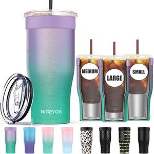 lot 20102 image: Universal Iced Coffee Sleeve - Niceyos Upgraded Double Wall Reusable Stainless Steel Holder Sleeves Insulator for Cold Drinks Fits Starbucks Dunkin Donuts McDonalds Small Medium Large Cups (Glitter)