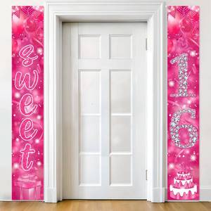 lot 20478 image: Sweet 16 Birthday Decorations Door Banner for Girls Hot Pink Happy 16th Birthday Porch Sign Sweet 16th Birthday Props Decor for Indoor Outdoor Sixteen Year Old Birthday Supplies