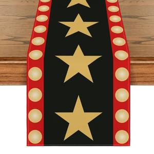 lot 20479 image: Artoid Mode Black Movie Theme with Gold Stars Design Movie Night Table Runner, Red Carpet Kitchen Dining Table Decoration for Home Party Decor 13x72 Inch