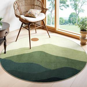 lot 20496 image: Sungea 4ft Abstract Green Round Rug, Boho Mountain Circle Classroom Rugs