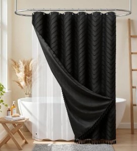 lot 11802 image: Dsnamene Black Chevron Quilted Shower Curtain 100% Polyester 72x96