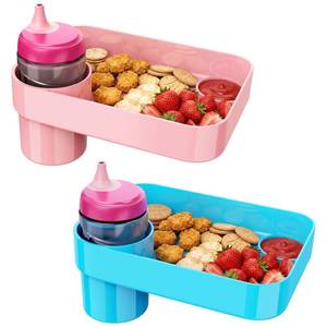 lot 1155 image: A 2 Pack Toddler Car Seat Snack Tray with Cup Holder & Dip Well