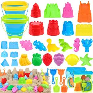 lot 1169 image: RACPNEL Beach Toys with Collapsible Buckets, Sand Castle Kit for Kids 3-12