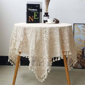 lot 2011 image: BMIDRUT Vintage Crochet Tablecloths Lace Doilies Cotton Beige Square Tablecloths Table Cover Table Topper Wedding Home Party Decoration (60x60 Inch)