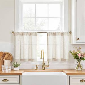 lot 2013 image: jinchan Rustic Linen Rod Pocket Tier Curtains, 26x20, 2 Panels, Natural