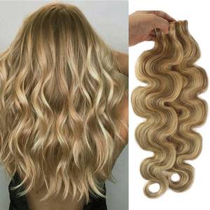 lot 2028 image: Balayage Highlights Curly Tape in Hair Extensions Human Hair for Women 16 Inch Highlighted Color #18 Ash Blonde to #613 Blonde Tape in Hair Extensions Body Wavy Seamless Soft Skin Weft 30g20pcs